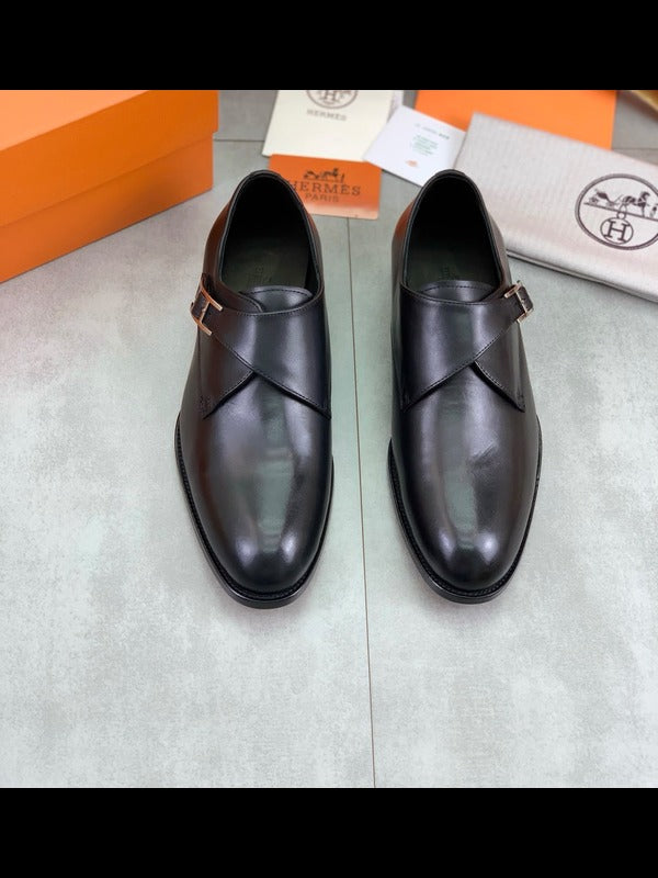 Men's Cross-Strap Leather Monk Shoes