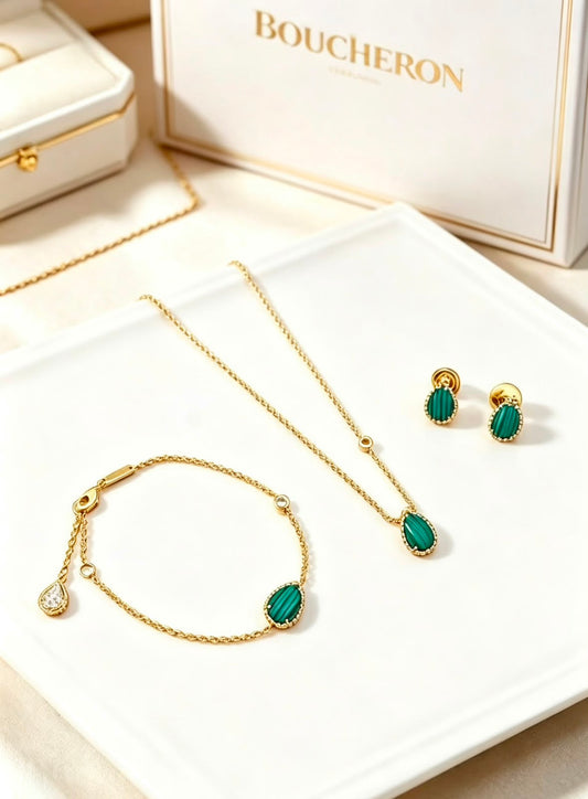 Elegant Teardrop Green Stone Jewelry Set