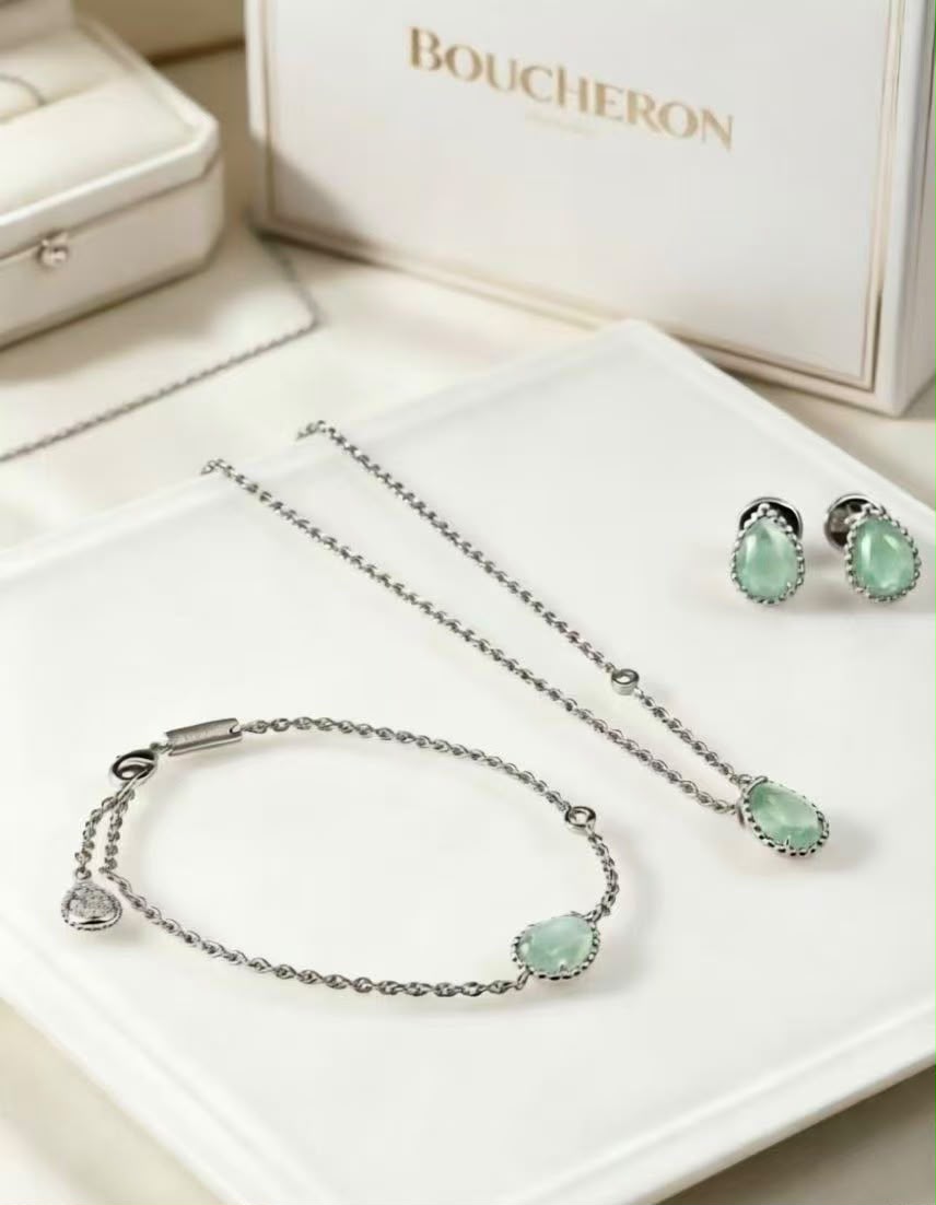 Elegant Teardrop Green Stone Jewelry Set