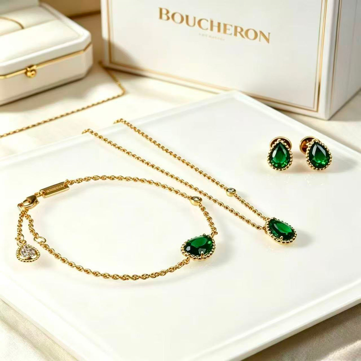 Elegant Teardrop Green Stone Jewelry Set