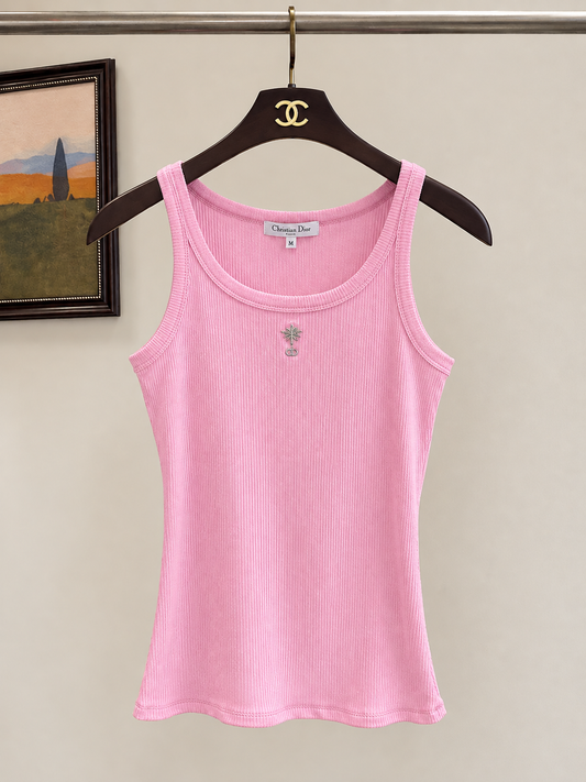 Ribbed Embroidered Logo Tank Top