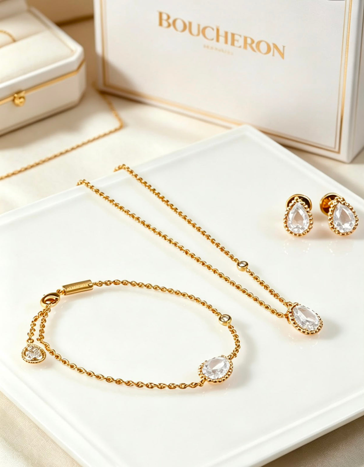 Elegant Teardrop Green Stone Jewelry Set