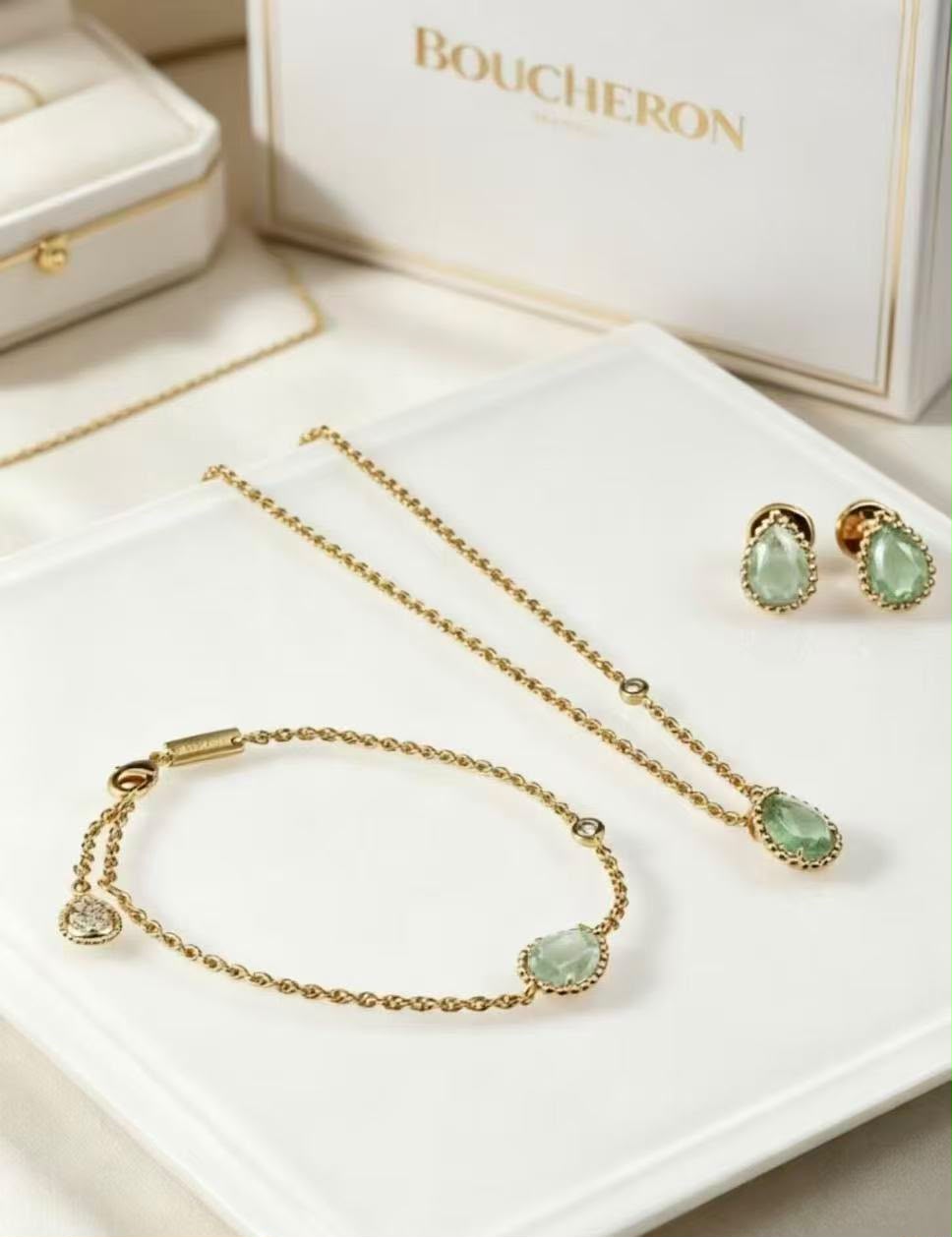 Elegant Teardrop Green Stone Jewelry Set
